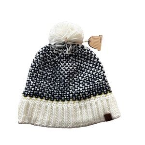 Verdict Checkered mate navy blue and ivory 9.5”x8” -beanie hat msrp $50 NWT